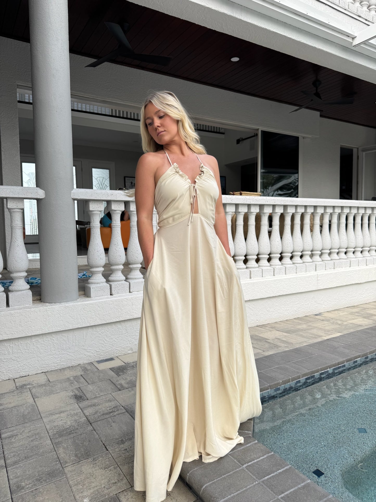 Vneck Halter Maxi Dress