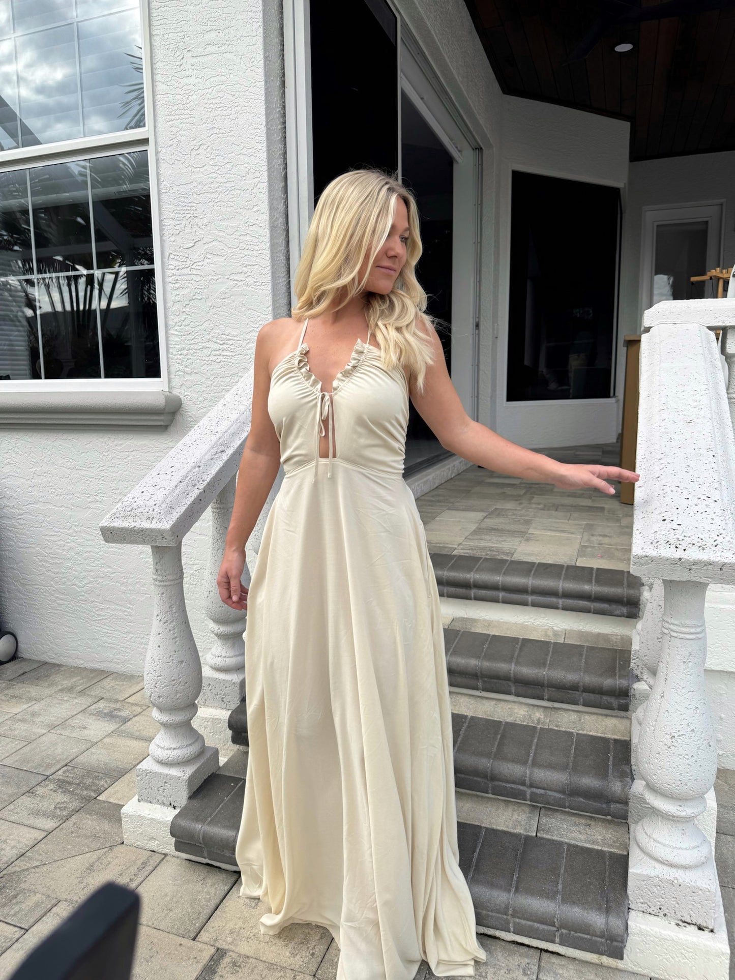 Vneck Halter Maxi Dress